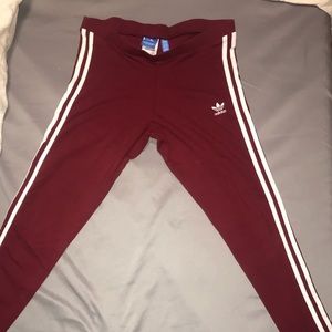 Adidas 3 Stripe Maroon Leggings